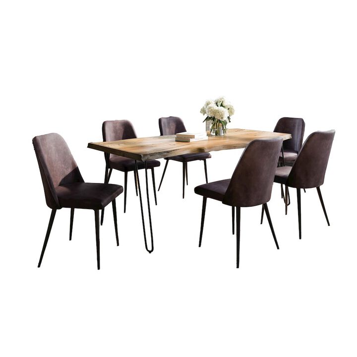 Jofran Seven Piece Solid Acacia Dining Set with Upholstered Mid-Century Modern Chairs