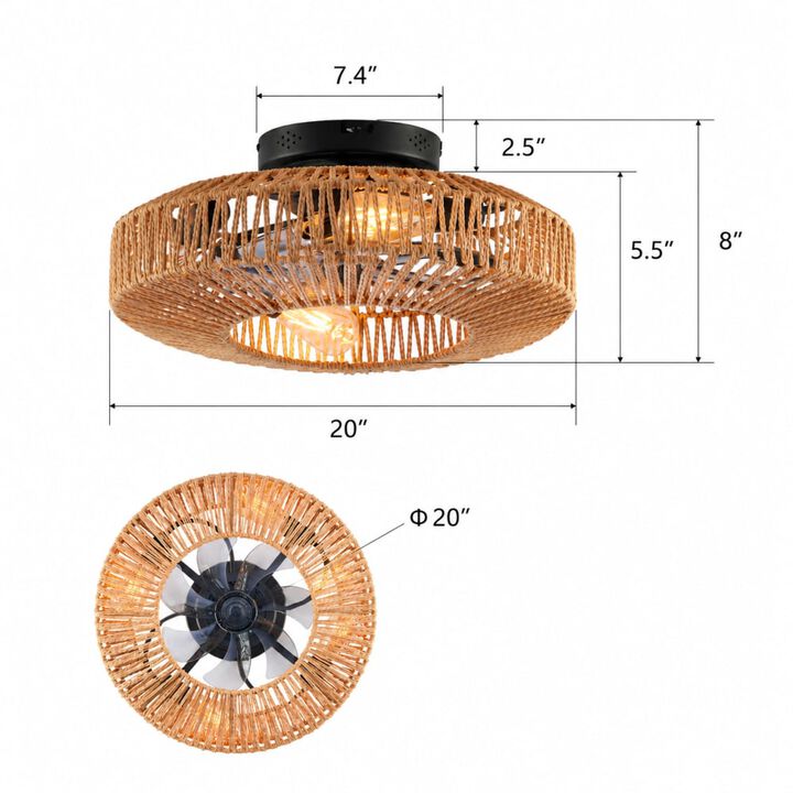 ELEMENT ACE 20 Inch Low Profile Flush Mount Caged Ceiling Fan with Light, Reversible 6-Speed DC Motor with Remote for Indoor Spaces