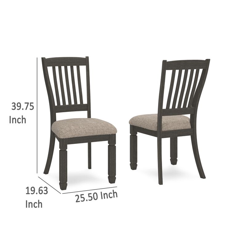 Trekk Dining Side Chair Set of 2, Slat Back Tapered Legs, Black Wood - Benzara
