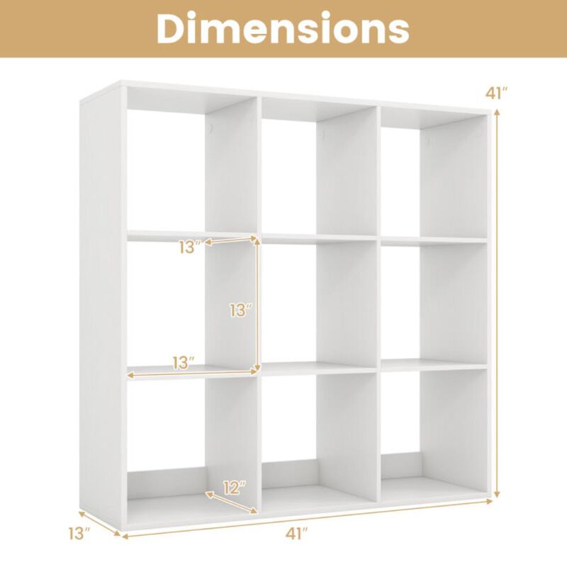 Hivvago 9 Cube Bookshelf with Back Guardrail for Living Room Bedroom