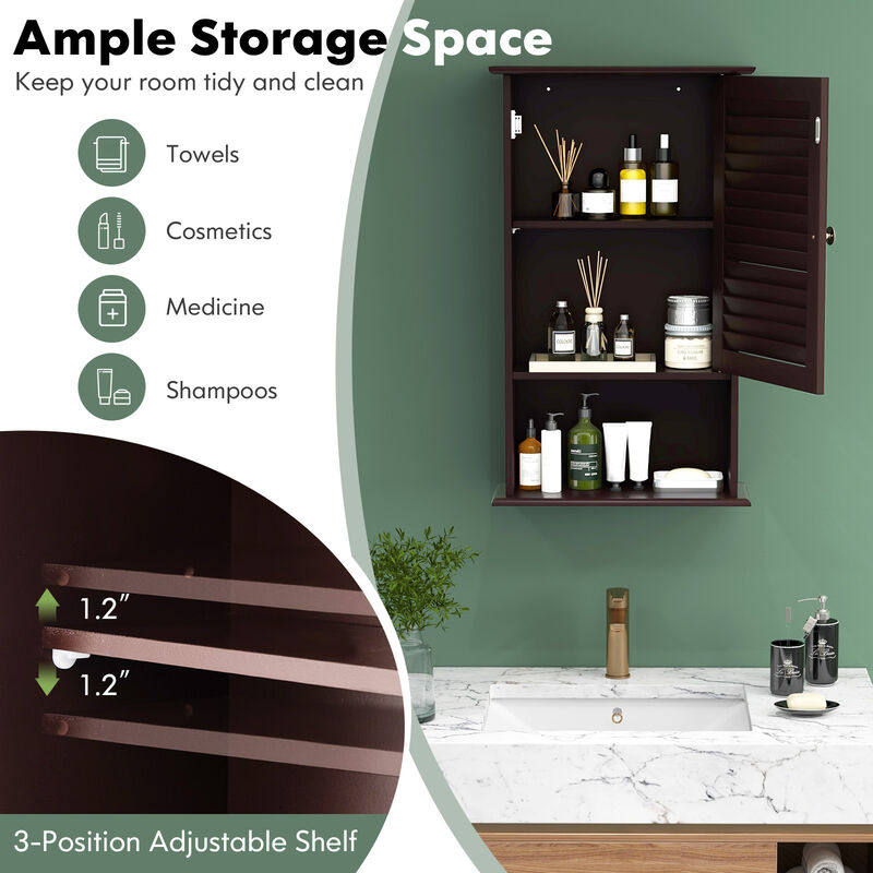 Bathroom Wall Mount Storage Cabinet Single Door with Height Adjustable Shelf