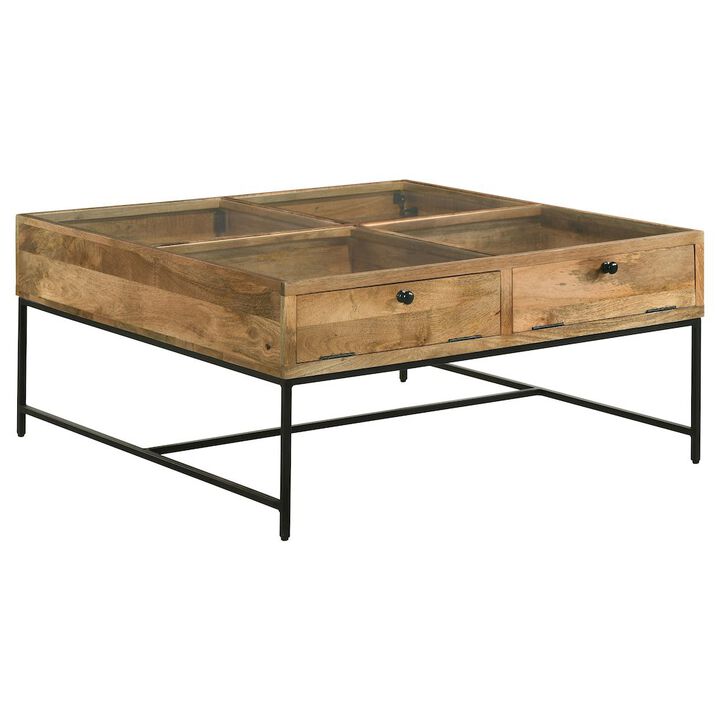 Coaster Stephie 4-drawer Square Glass Top Coffee Table Honey Brown
