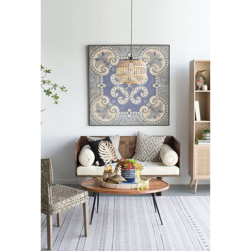 Mid-Century Modern Style Drum Shaped Bamboo Wooden Pendant Lamp image number 1