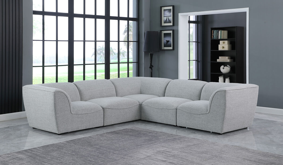 Meridian Furniture Miramar Grey Durable Linen Textured Modular Sectional