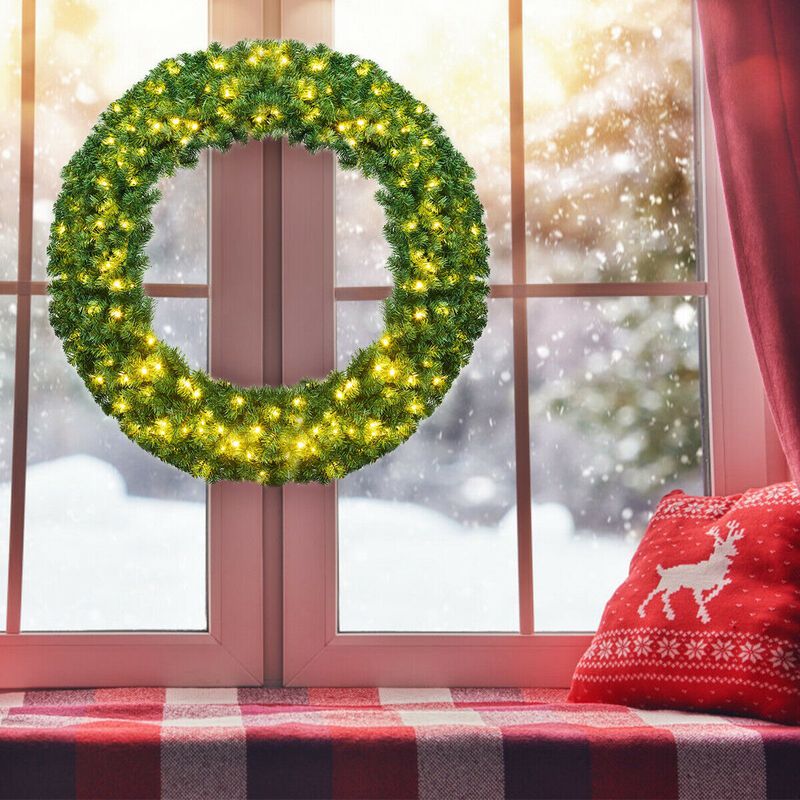 48 Inch Pre-lit Cordless Artificial Christmas Wreath image number 1