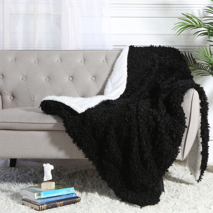 Legacy Decor Luxury Faux Micro Fur Wave Design Ultra Plush and Super Soft Sherpa Fleece Decorative Throw Blanket, Grey 51” x 60”