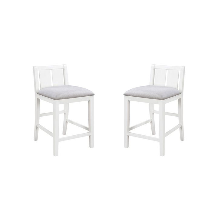 Ham 25 Inch Counter Height Chair Set of 2, Cream Fabric, White Wood Finish - Benzara