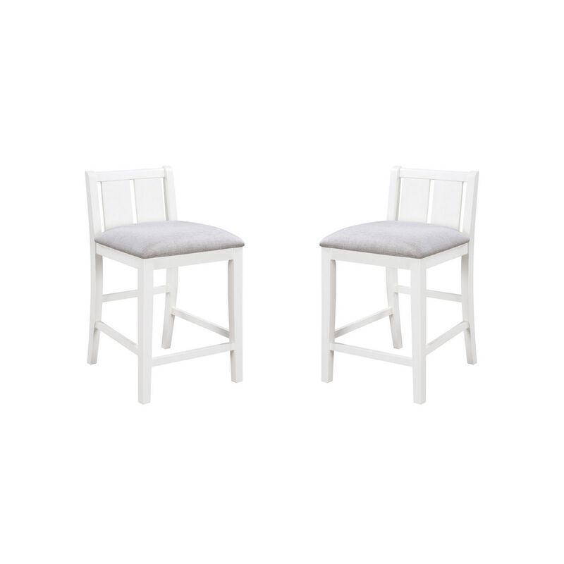 Ham 25 Inch Counter Height Chair Set of 2, Cream Fabric, White Wood Finish - Benzara