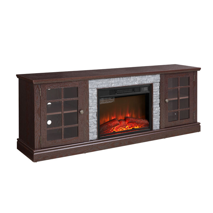 70 Inch Modern TV Stand with 23" Electric Fireplace, Faux Stone Media Console Cabinet, Entertainment Center