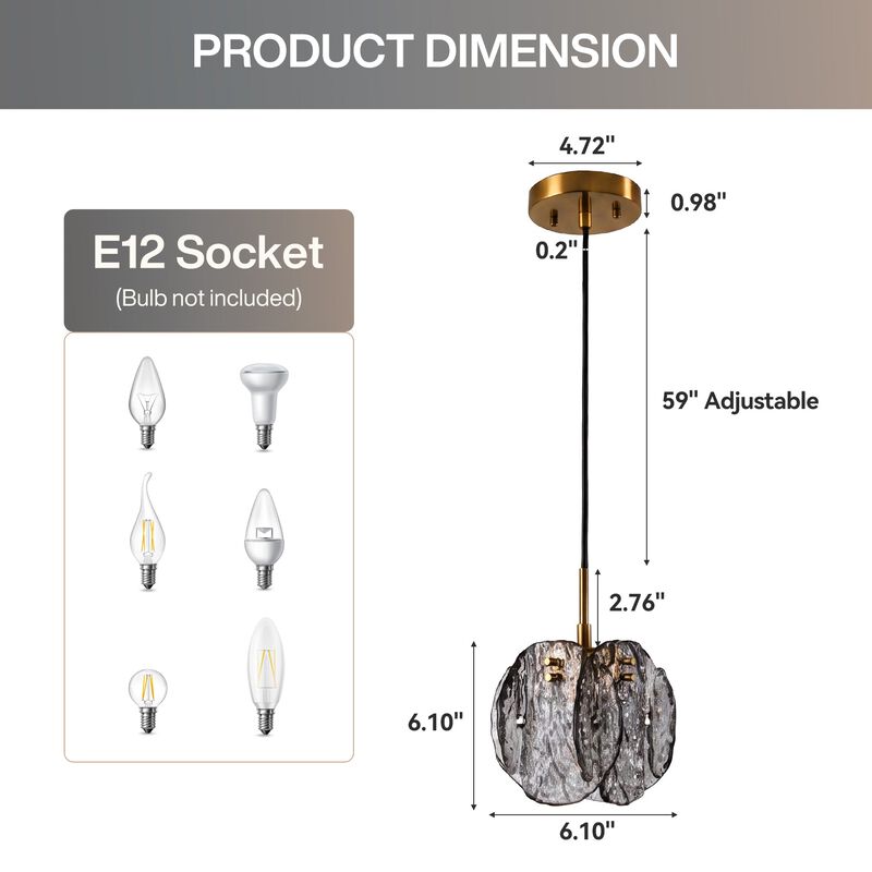 Black and Gold Pendant Light with Smoky Glass Shade, Adjustable Height image number 2