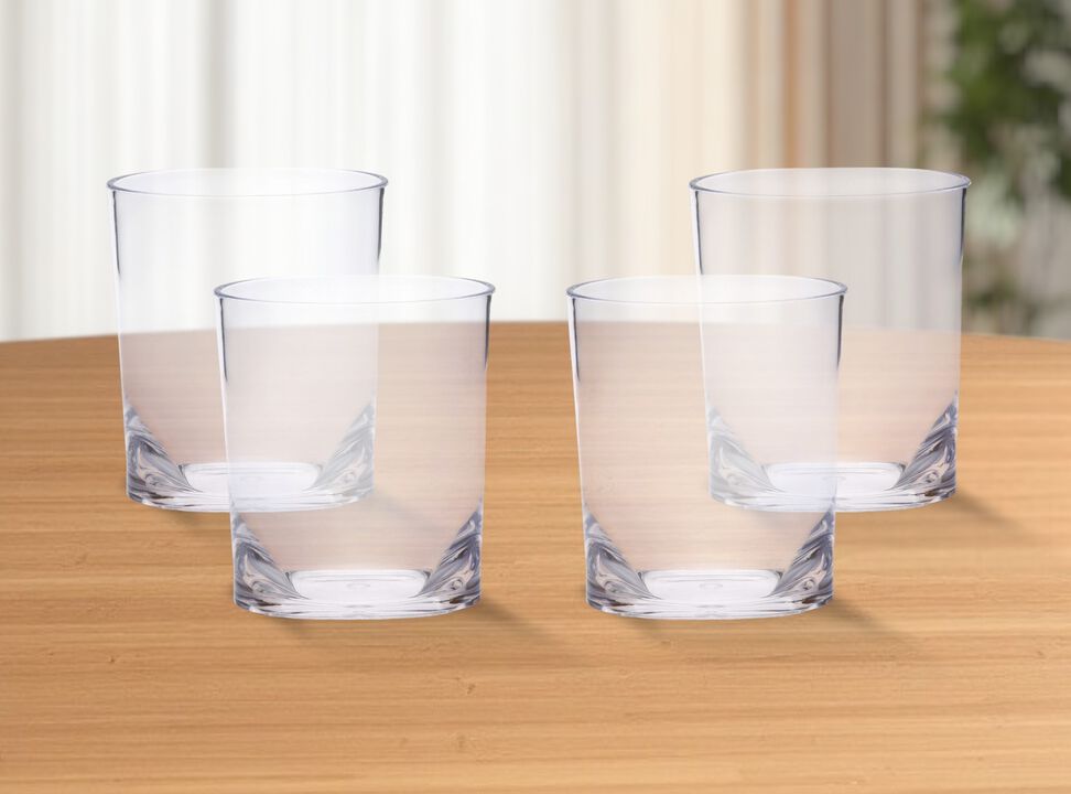 Set of 4 Acrylic Stemless Whiskey Glasses for Spirits, Cocktails, and Everyday Use