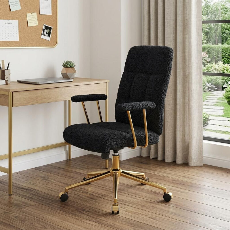 HomeRoots Black And Gold Boucle Swivel Rolling Executive Office Chair image number 1