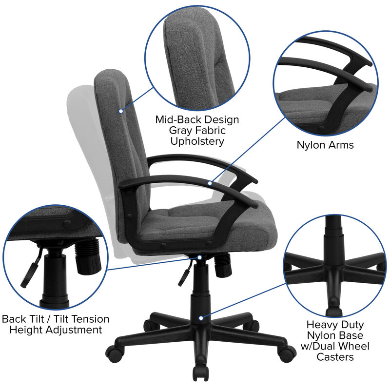 Garver Mid-Back Fabric Executive Swivel Office Chair with Nylon Arms image number 2