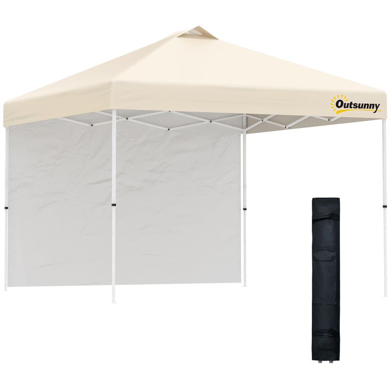 10' Pop Up Canopy Party Tent with 1 Sidewall, Rolling Carry Bag on Wheels, Adjustable Height, Folding Outdoor Shelter, Beige