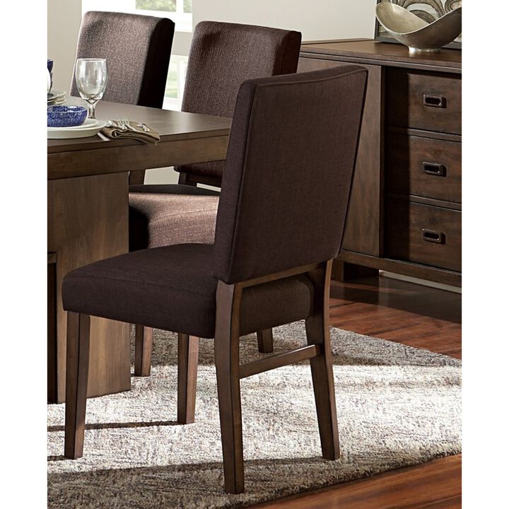 Chocolate Brown Color Fabric Upholstered Side Chairs 2pc Set Walnut Finish Wooden Frame Dining Furniture