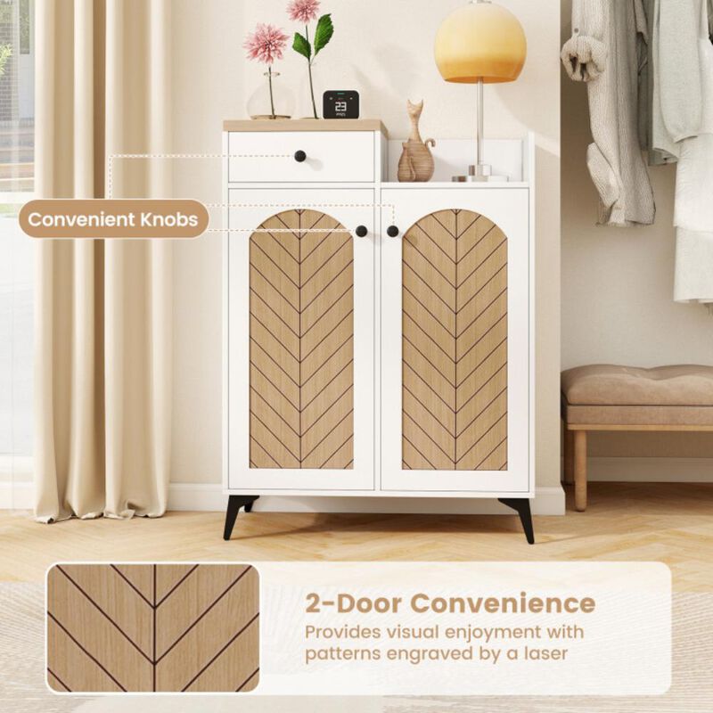 Hivvago 2-Door Shoe Rack Organizer with Drawer and 6 Removable Shelves