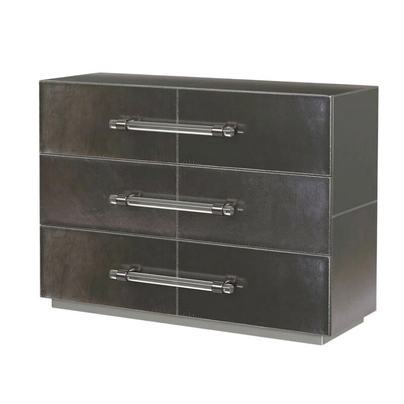 Butler Specialty Allman 48 in. W Wood and Leather 3 Drawer Accent Chest, Silver image number 1