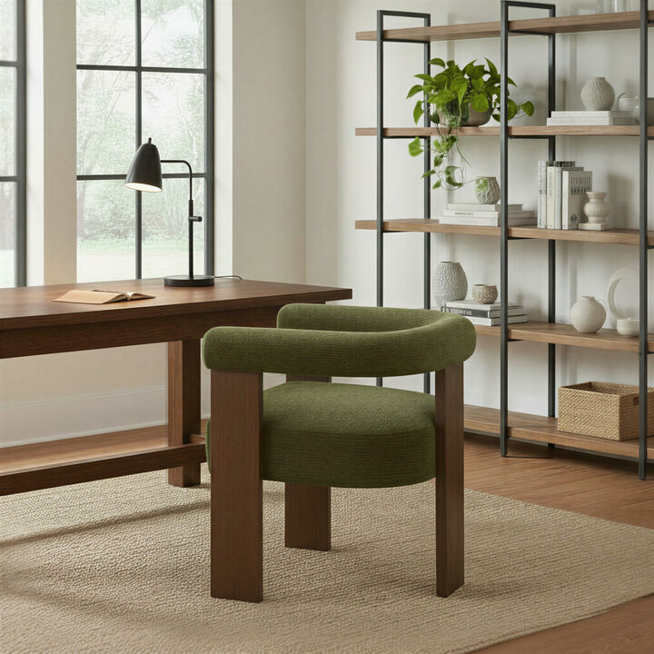 Barrel Back Accent Chair with Velvet Upholstery and Wood Frame, Green