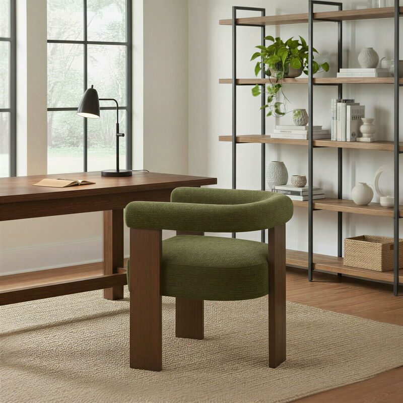 Barrel Back Accent Chair with Velvet Upholstery and Wood Frame, Green image number 1