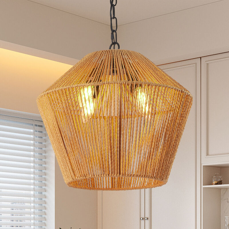 ELEMENT ACE Handcrafted Natural Hemp Rope Pendant Light Fixture with Adjustable Height for Kitchen Island Dining Room or Bedroom image number 6