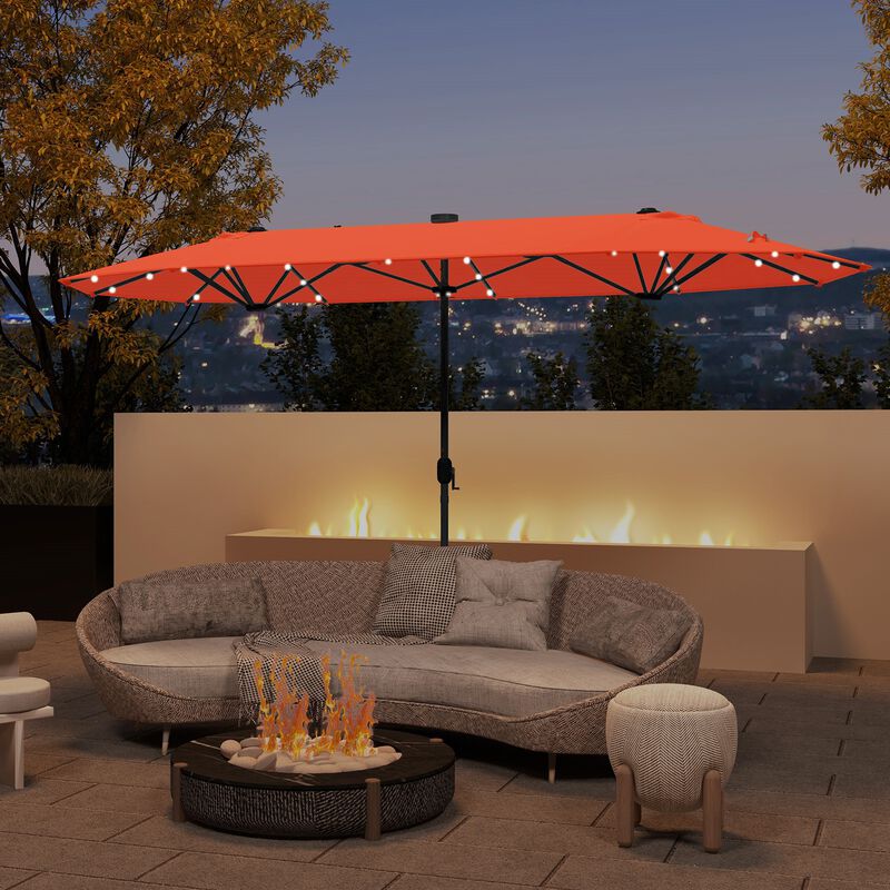 13FT Double-sided Patio Umbrella with Solar Lights for Garden Pool Backyard image number 2