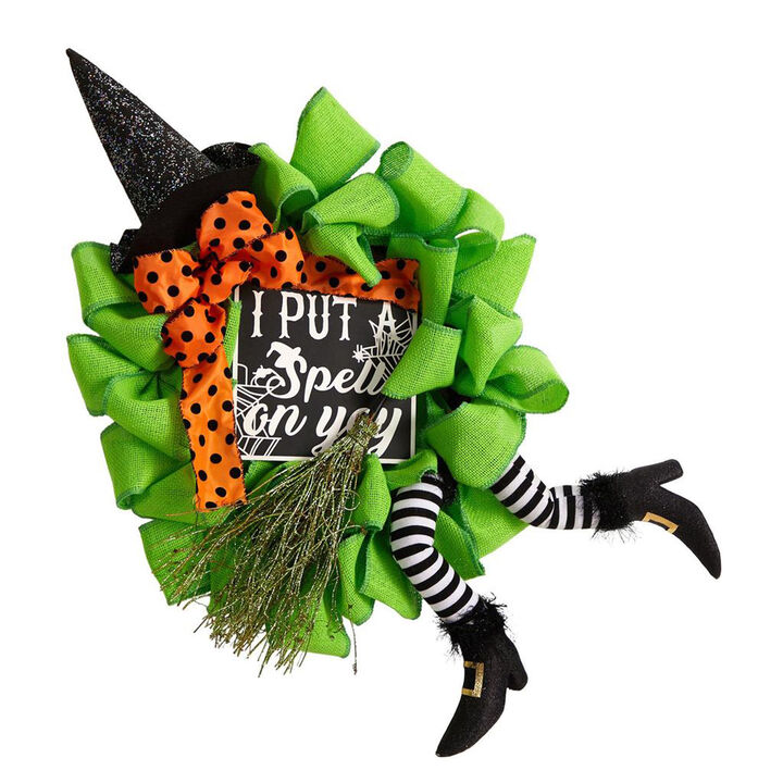 Nearly Natural 26-in Halloween Witch Broom and Hat Mesh Wreath