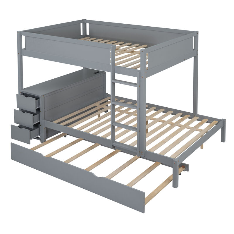 Whisen Full-Over-Full Bunk Bed with Trundle Desk Drawers, Solid Wood for Bedroom Kids image number 8