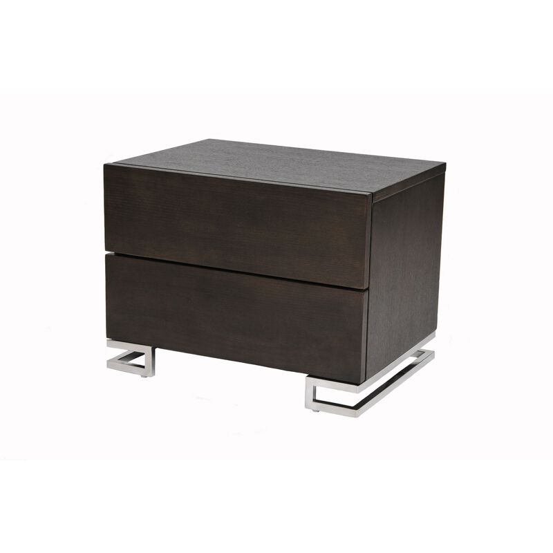 Sam 20 Inch Nightstand, 2 Drawers, Espresso Brown, High Polished Metal Legs - Benzara