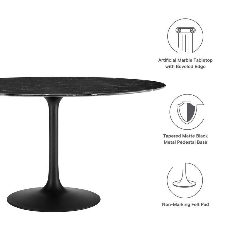 Modway - Lippa 54" Round Artificial Marble Dining Table Black Black