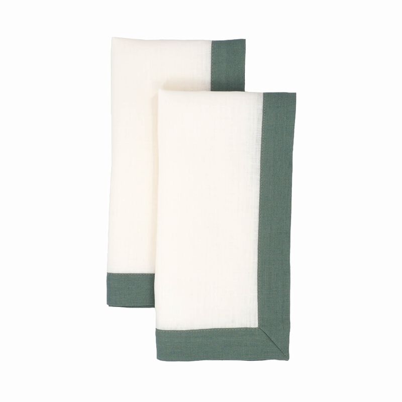 Linen Napkins With Green Borders, Set of 4 image number 3