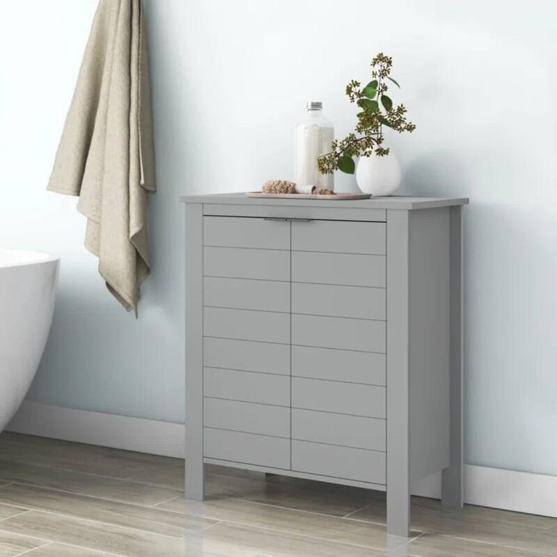 Hivvago Bathroom Linen Cabinet with Storage Shelf in Grey Wood Finish