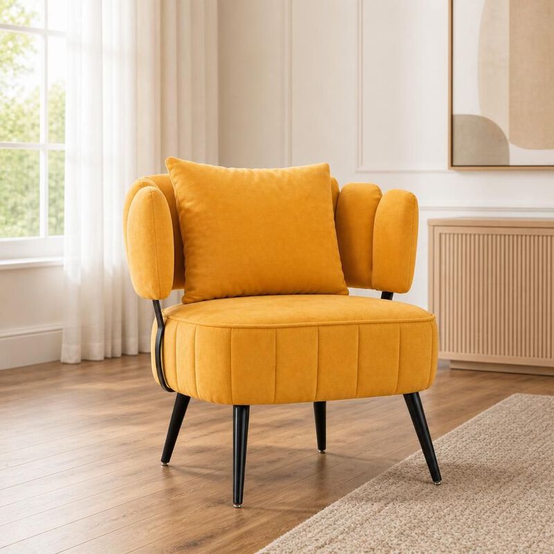 GOODSILO Compact tub accent armchair with pocket coil support, soft chenille upholstery, ideal for small spaces and reading nooks image number 3