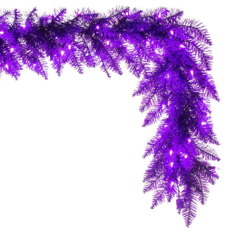 Vickerman 9' Purple Artificial Christmas Garland, Purple Dura-Lit LED Lights. - Faux Fir Christmas Garland - Indoor Seasonal Home Decor image number 3