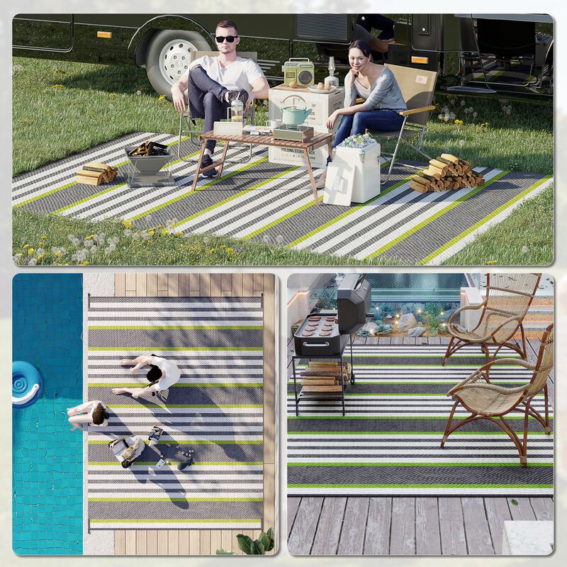 Outsunny Reversible Outdoor Rug with Carry Bag 9' x 12' Plastic Straw Rug