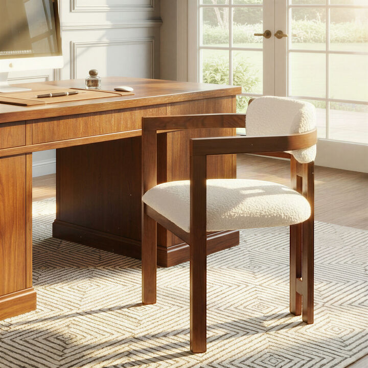 Acacia Wood Dining Chair with Boucle