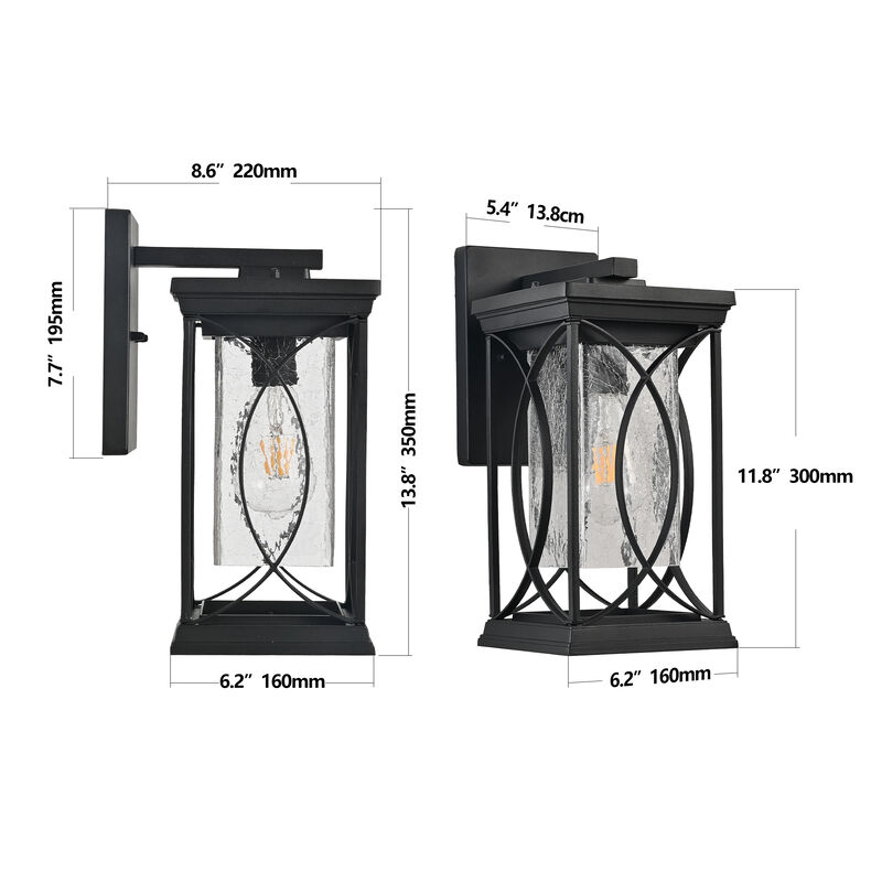 1-Pack Black Outdoor Wall Lantern with Crackled Glass &ndash; Weather-Resistant Exterior Sconce for Porch & Patio image number 3