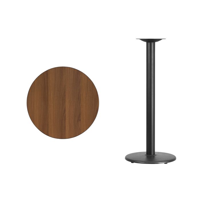 Flash Furniture 24'' Round Walnut Laminate Table Top with 18'' Round Bar Height Table Base