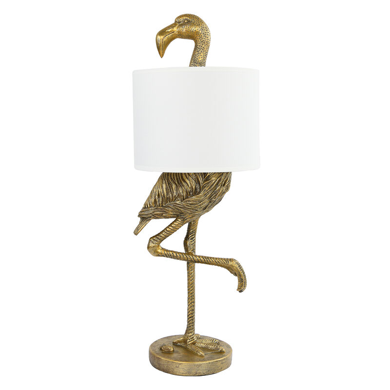 Resin Flamingo Table Lamp with Linen Shade, Gold Finish image number 0