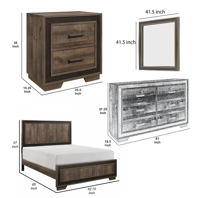 Shelli 4 Pc Queen Size Bedroom Set, Wood Planks, Mahogany Brown