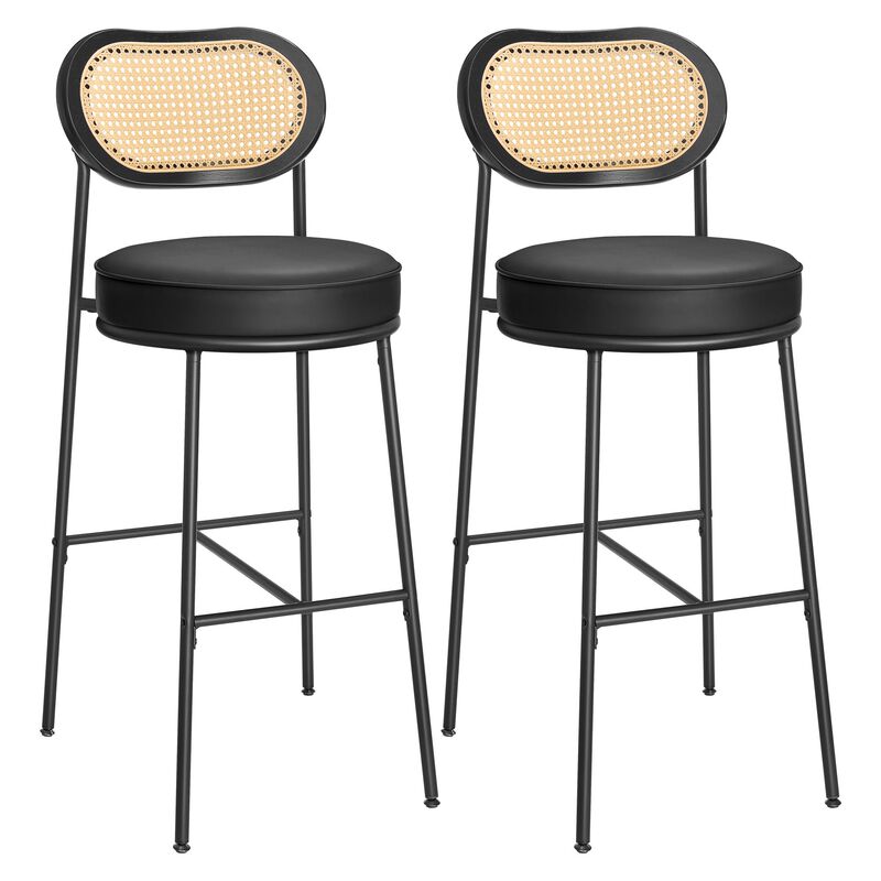 Bar Stools Set of 2, Bar Height Bar Stool with PE Rattan Back