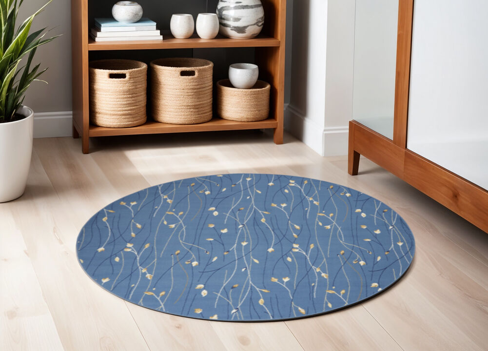 HomeRoots Round Floral Vines Power Loom Area Rug