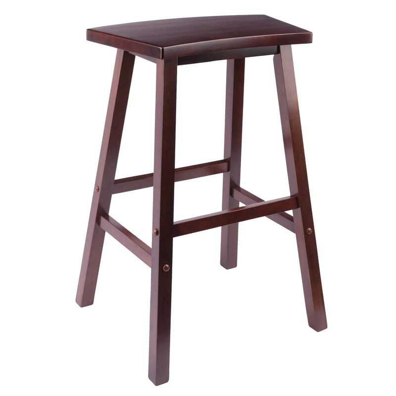 Ergode Wood Katashi Stool - Comfortable and Stylish Fan-Shaped Design, Solid Wood Construction, Walnut Finish, Crossbar for Stability, Easy Assembly. Available in Bar and Counter Height. 19.69" W x 15.75" D x 28.62" H, 11.6 lbs, 220 lbs Weight Limit.