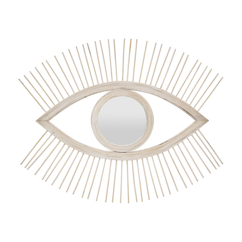 Ruhy Decorative Wall-Mounted Mirror with Eye-Shape Design, White Wood image number 2