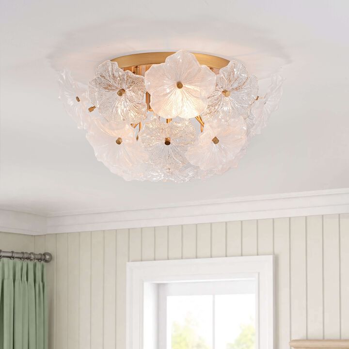 Frieda Modern 4-Light 19.5" Brushed Brass Clear Glass Flower Flush Mount