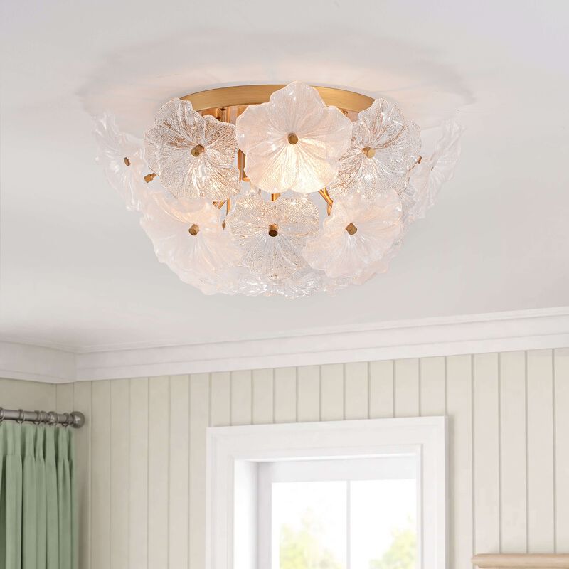 Frieda Modern 4-Light 19.5" Brushed Brass Clear Glass Flower Flush Mount image number 1