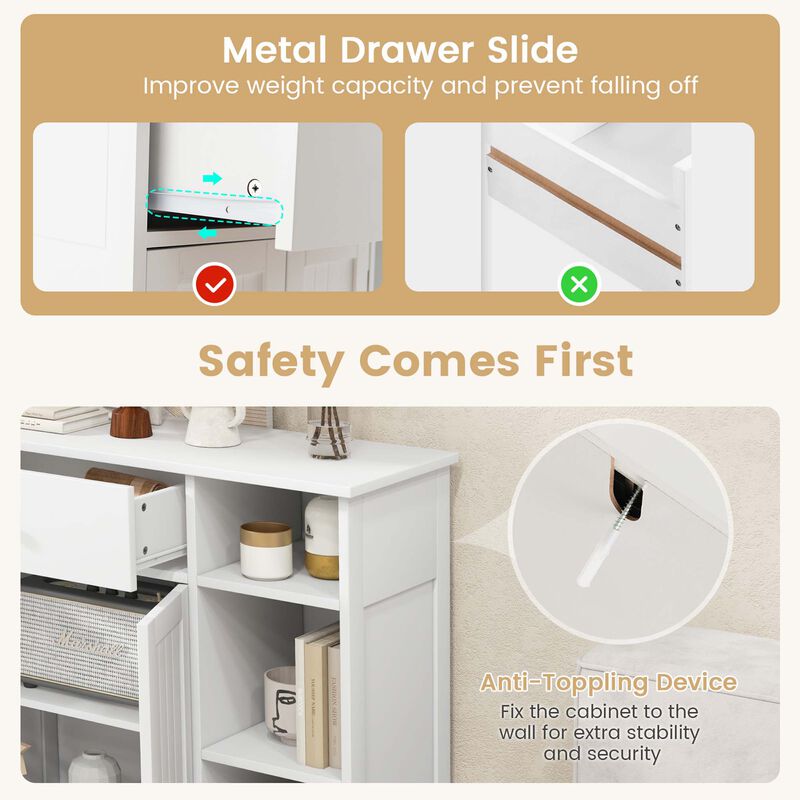 Costway Bathroom Floor Cabinet Freestanding Kitchen Cupboard Storage Organizer with Drawer image number 7