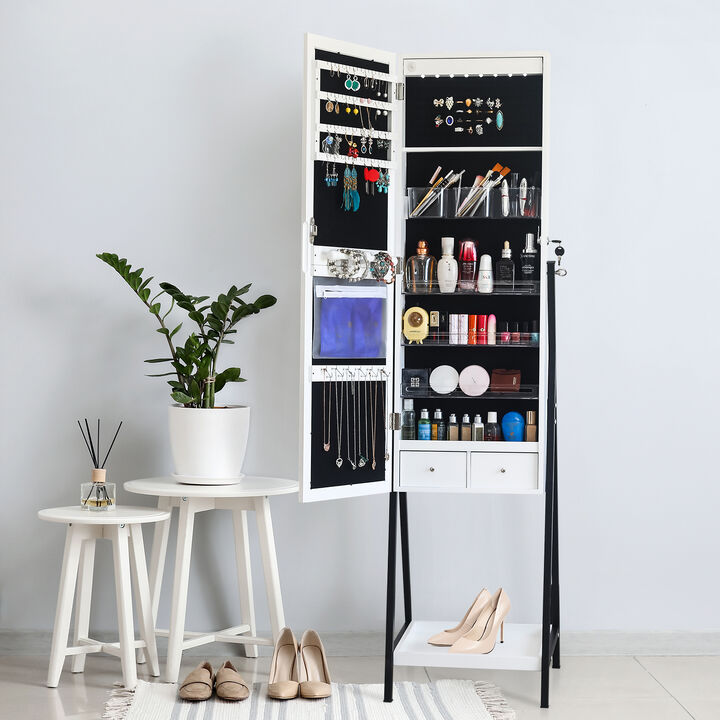 Floor-Style Storage with 1 Shelf and 3-Color LED Mirror Lamp Stylish and Functional Lighting and Organization Solution