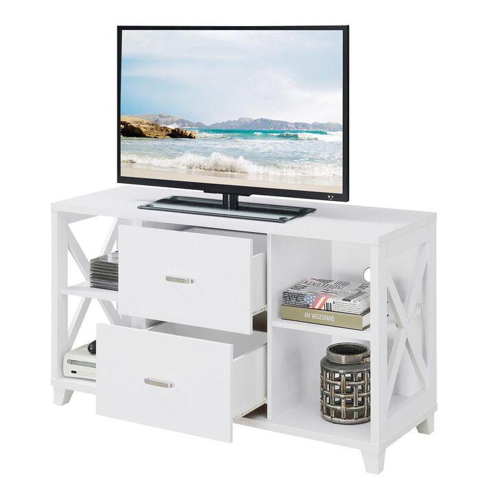 Convenience Concepts Oxford Deluxe 2 Drawer TV Stand with Shelves for TVs up to 55 Inches, White