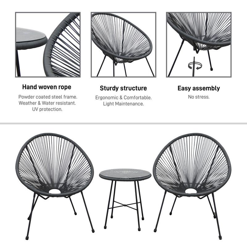 DUKAP Sassio 3 piece Conversation Patio Set - Black