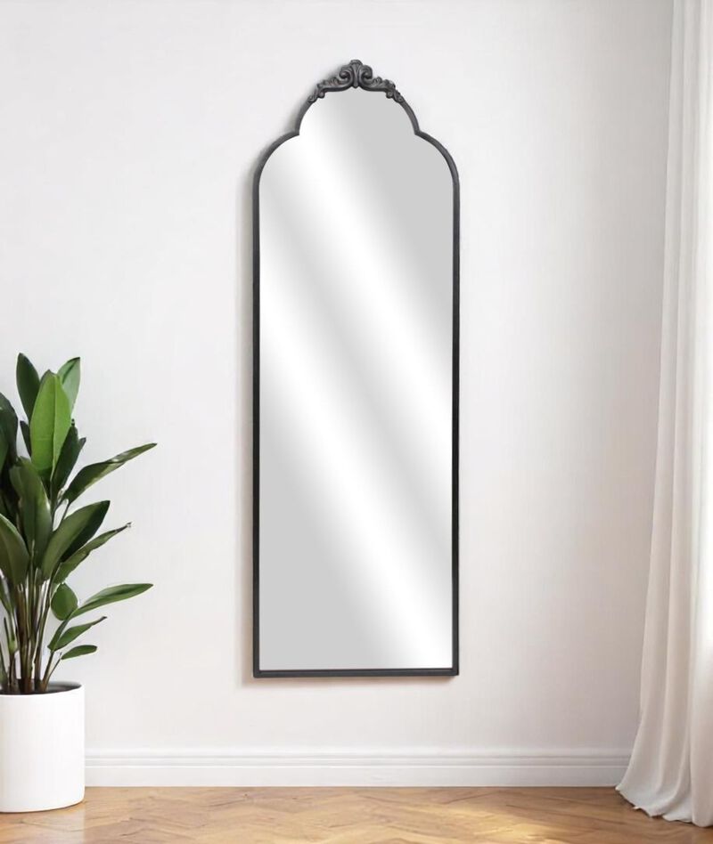 HomeRoots 65" Black Metal Arch Full Length Hanging Mirror image number 1